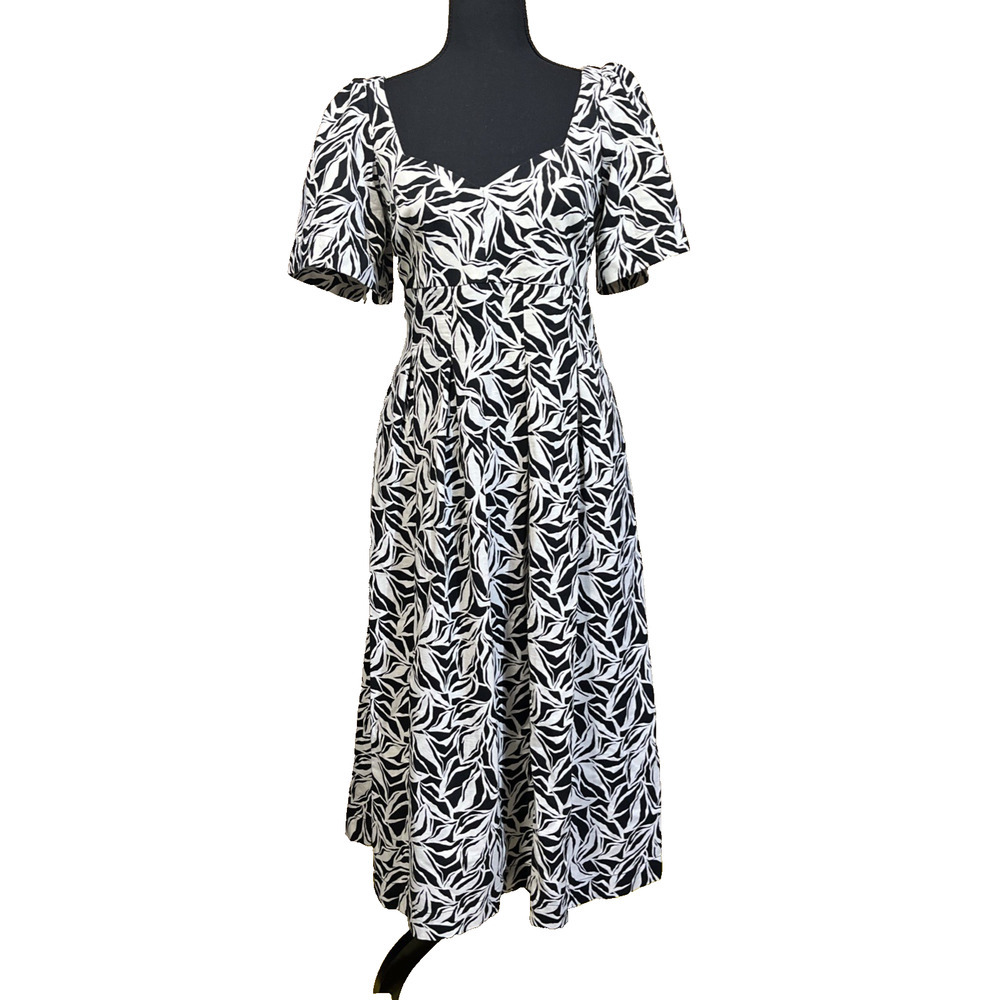 A New Day Babydoll Midi Dress Puff Sleeve Women's Size 8 Resort Cruise Tropical